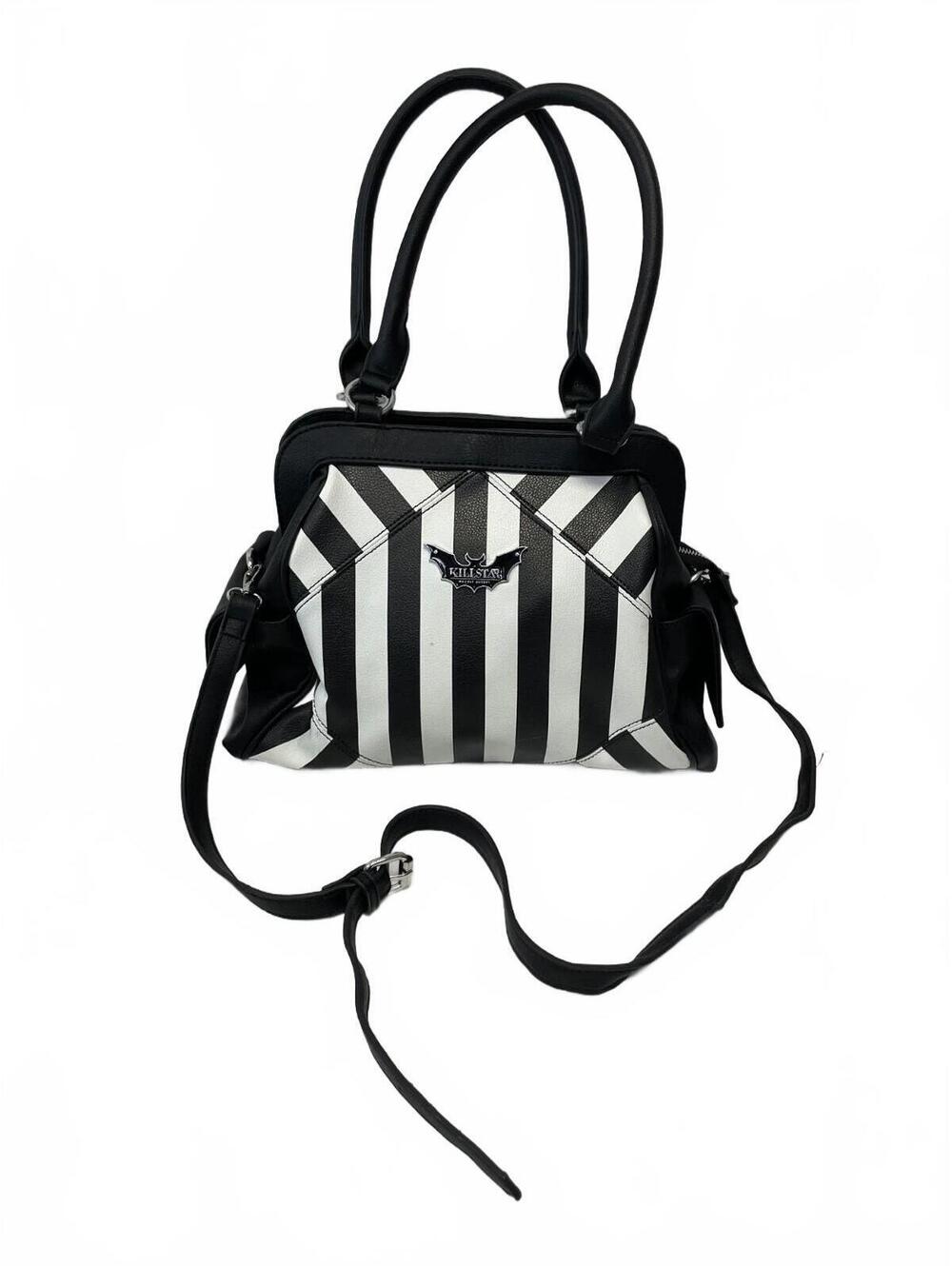 Killstar Black White Striped Handbag Bat Logo Purse